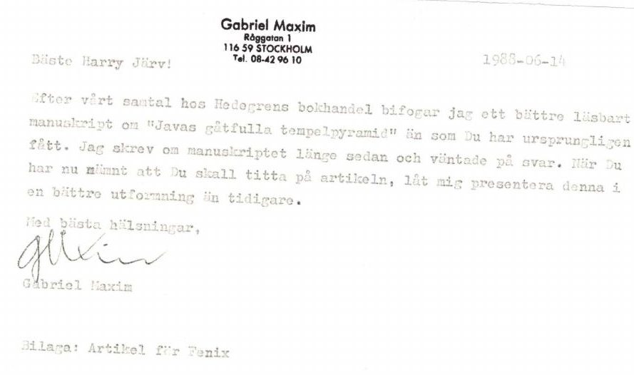 List Gabriela Maxima Harrymu Järvovi, 14. 6. 1988