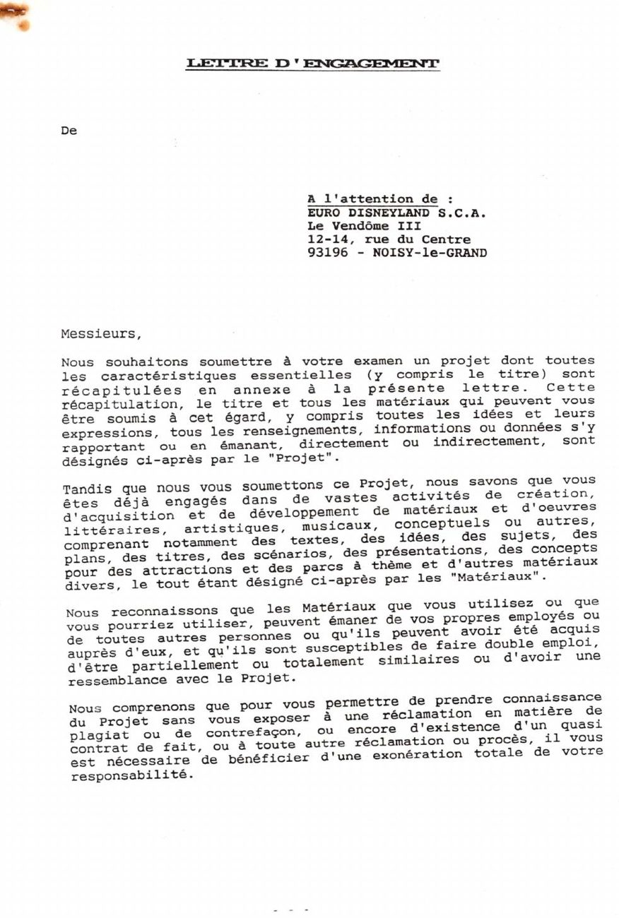 Lettre d'engagement pre Euro Disneyland