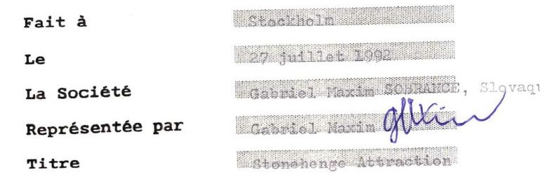 Podpis Gabriel Maxim, Sobrance, Slovaquie na liste pre Euro Disneyland, 27. 7. 1992