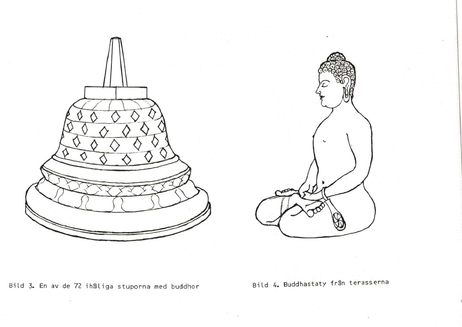 Kresba Gabriela Maxima: stupa a socha Budhu